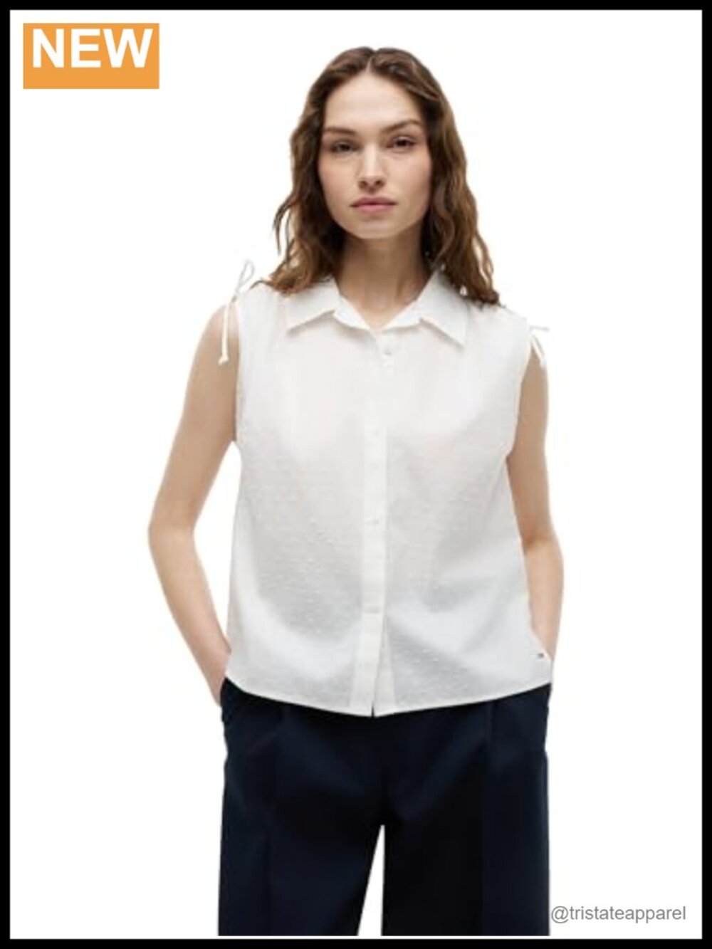 Women's Cotton Sleeveless Button Down Shirt with Shoulder Ties